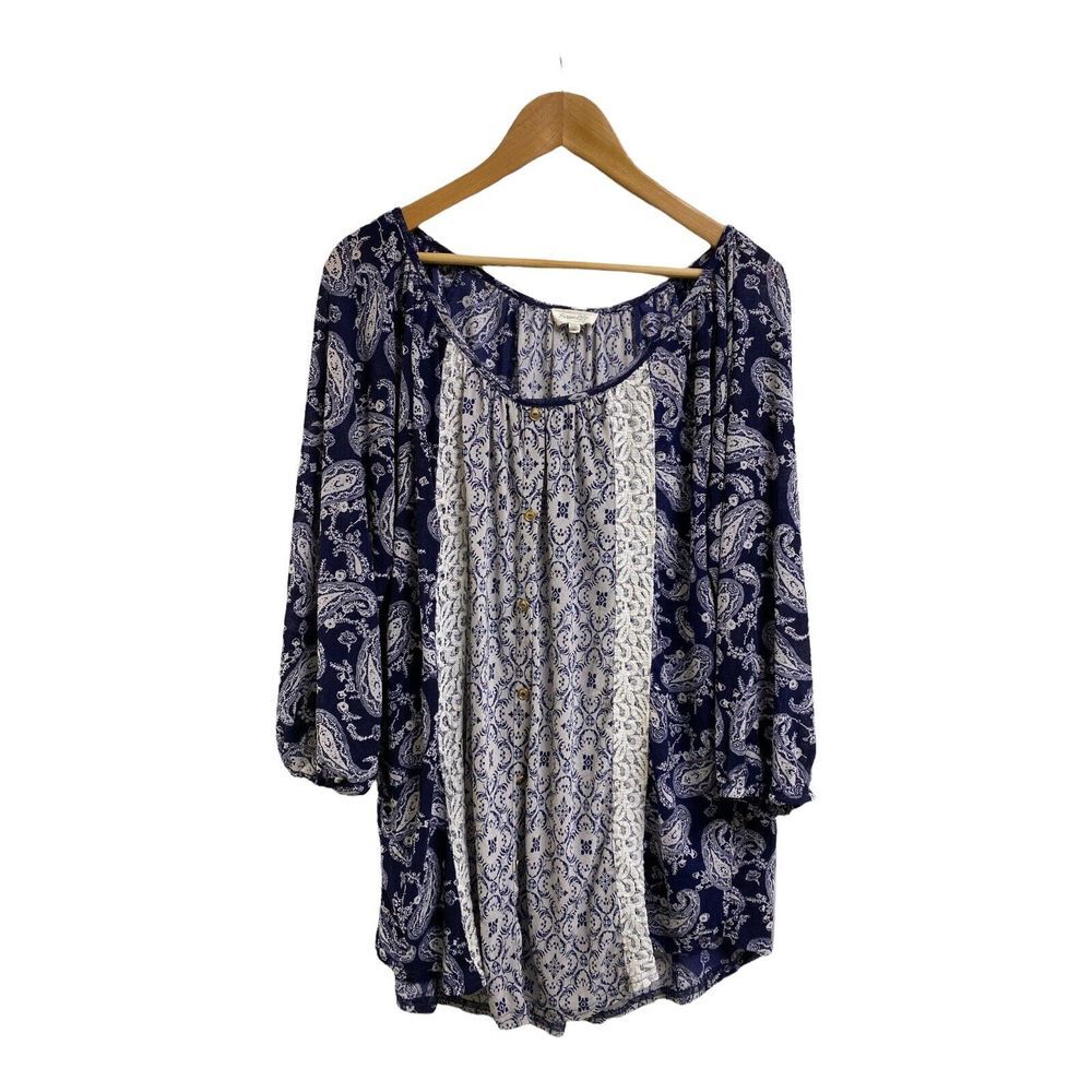 Siren Lily Women's Long Sleeve Blouse Blue Tan Size 3X